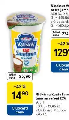 Tesco Mlékárna Kunín Smetana na vaření 12% nabídka