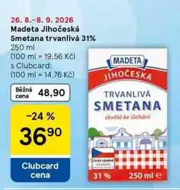 Tesco Madeta Jihočeská Smetana trvanlivá 31% nabídka