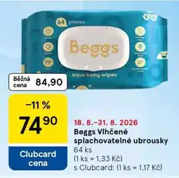 Tesco Beggs Vlhčené splachovatelné ubrousky nabídka