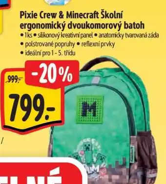 Pixie Crew Minecraft Školní ergonomický dvoukomorový batoh