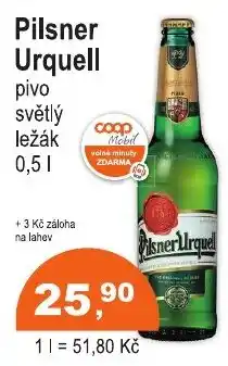 COOP DISKONT Pilsner Urquell pivo světlý ležák nabídka