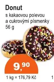 COOP DISKONT Donut s kakaovou polevou a cukrovými písmeny nabídka