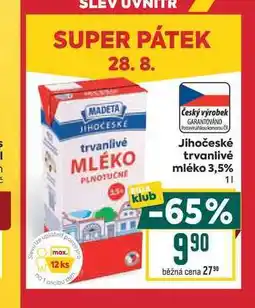 Billa Jihočeské trvanlivé mléko 3,5% nabídka