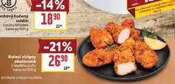 Billa Kuřecí stripsy obalované z teplého pultu cena za nabídka
