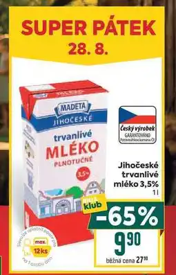Billa Jihočeské trvanlivé mléko 3,5% nabídka