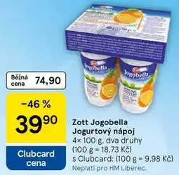 Tesco Zott Jogobella Jogurtový nápoj, 4x 100 g, dva druhy nabídka