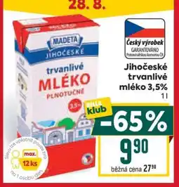 Billa Jihočeské Trvanlivé mléko 3,5% nabídka