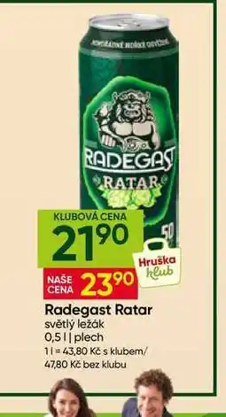 Hruška Radegast Ratar světlý ležák 0,5l plech nabídka