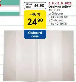 Tesco Obaly na sešity, A5, 10 ks, průhledné nabídka