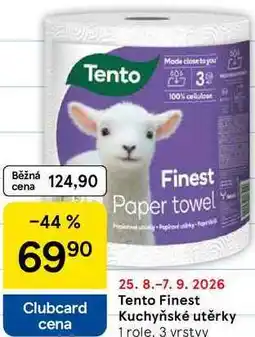 Tesco Tento Finest Kuchyňské utěrky, 1 role, 3 vrstvy nabídka