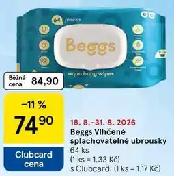 Tesco Beggs Vlhčené splachovatelné ubrousky, 64 ks nabídka