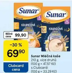Tesco Sunar Mléčná kaše, 210 g, více druhů nabídka