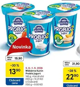 Tesco Mlékárna Kunín Probio jogurt nabídka