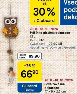 Tesco Sova závěsná dekorace, 47 × 9 × 2.5 cm nabídka