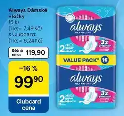Tesco Always Dámské vložky, 16 ks nabídka