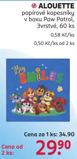 Rossmann Alouette papírové kapesníky v boxu Paw Patrol, 3vrstvé nabídka