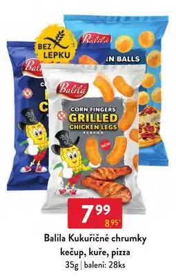 Qanto Balila kukuřičné chrumky kečup, kuře, pizza nabídka