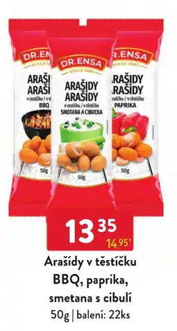 Qanto Dr. Ensa arašidy v těstíčku bbq, paprika, smetana s cibulí nabídka