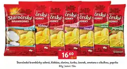 Qanto Staročeské brambůrky solené, klobása, slanina, šunka, česnek, smetana s cibulkou, paprika nabídka