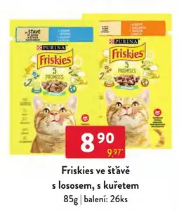 Qanto Friskies ve šťávě s lososem, s kuřetem nabídka