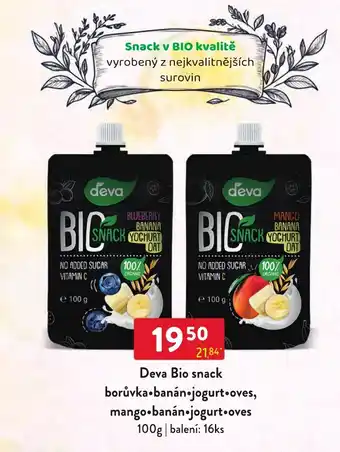 Qanto deva bio snack borůvka•banán•jogurt•oves, mango•banán•jogurt•oves nabídka