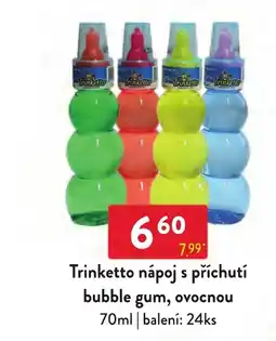 Qanto Trinketto nápoj s příchutí bubble gum, ovocnou nabídka