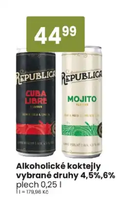 TEMPO Republica alkoholické koktejly vybrané druhy nabídka