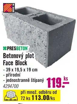 Hornbach Presbeton betonový plot face block nabídka