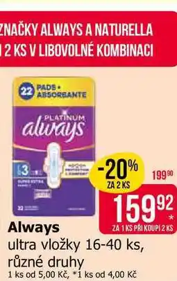 Teta Always ultra vložky 16-40 ks, různé druhy nabídka