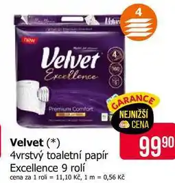 Teta Velvet 4vrstvý toaletní papír Excellence 9 rolí nabídka