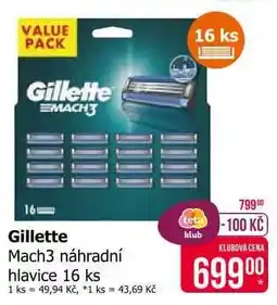 Teta Gillette Mach3 náhradní hlavice 16 ks nabídka