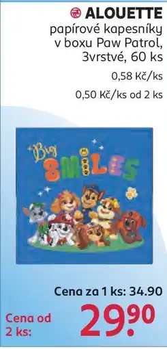 Rossmann ALOUETTE papírové kapesníky v boxu Paw Patrol nabídka