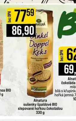 Jip Alnatura sušenky špaldové BIO slepované hořkou čokoládou nabídka