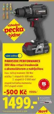 Lidl PARKSIDE PERFORMANCE 20V Aku vrtačí šroubovák s akumulátorem a nabíječkou nabídka