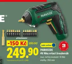 Lidl PARKSIDE 4V Aku vrtací šroubovák nabídka