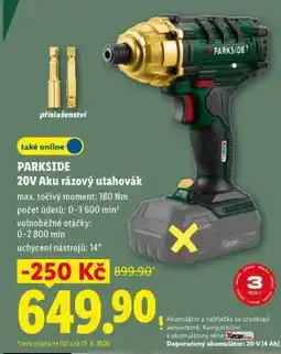 Lidl PARKSIDE 20V Aku rázový utahovák nabídka