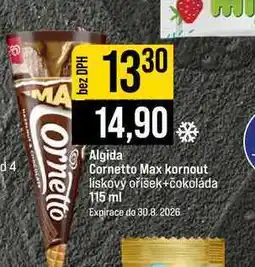 Jip Algida Cornetto Max kornout lískový oříšek+čokoláda 115 ml nabídka