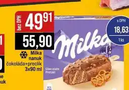 Jip Milka nanuk čokoláda+preclik Milka 3x90 ml nabídka