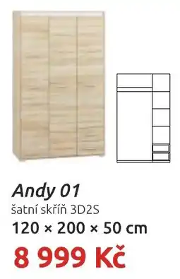 Nábytkáři Čech a Moravy Andy 01 šatní skříň 3D2S nabídka