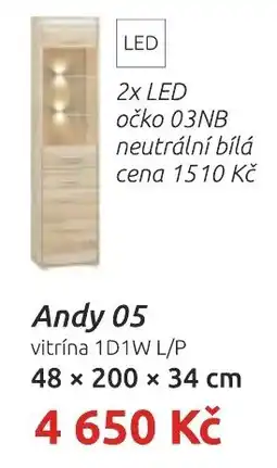 Nábytkáři Čech a Moravy Andy 05 vitrina 1D1W L/P nabídka