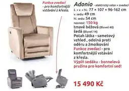 Nábytkáři Čech a Moravy Adonio - elektrický relax + zvedací nabídka