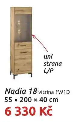 Nábytkáři Čech a Moravy Nadia 18 vitrína 1W1D nabídka