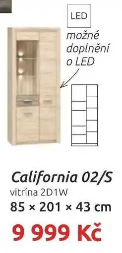 Nábytkáři Čech a Moravy Californie 02/S vitrína 2D1W nabídka