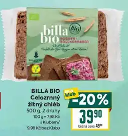 Billa Billa bio celozrnný žitný chléb nabídka
