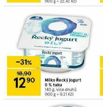 Tesco Milko řecký jogurt 0% tuku nabídka