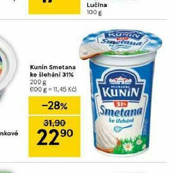 Tesco Kunín smetana ke šlehání 31% nabídka