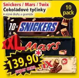 Norma Snickers / Mars / Twix čokoládové tyčinky nabídka