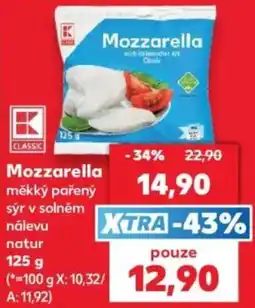 Kaufland K-Classic mozzarella měkký pařený sýr v solném nálevu natur nabídka