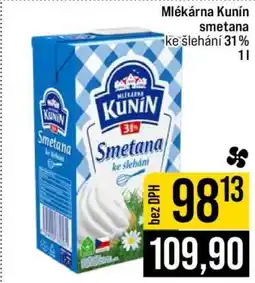 Jip Mlékárna Kunín smetana ke šlehání 31% 1l nabídka