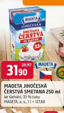 Trefa MADETA JIHOČESKÁ ČERSTVÁ SMETANA 250 ml ke šlehání, 33 % tuku nabídka